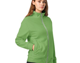 Solid Plain Green Track Jacket, Casual Outerwear Jacket with Pockets, Fashion Lightweight Jacket, Luxury Elegant Running Jacket, Plus Size