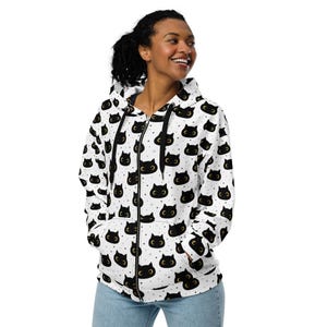 Kitty Cats Printed Zipper Hoodie, Cat Mom Dad Hoodie, All over Print Cats Zip-Up Hoodie with Pockets, Cat Themed Gifts, Cat Lovers Gift