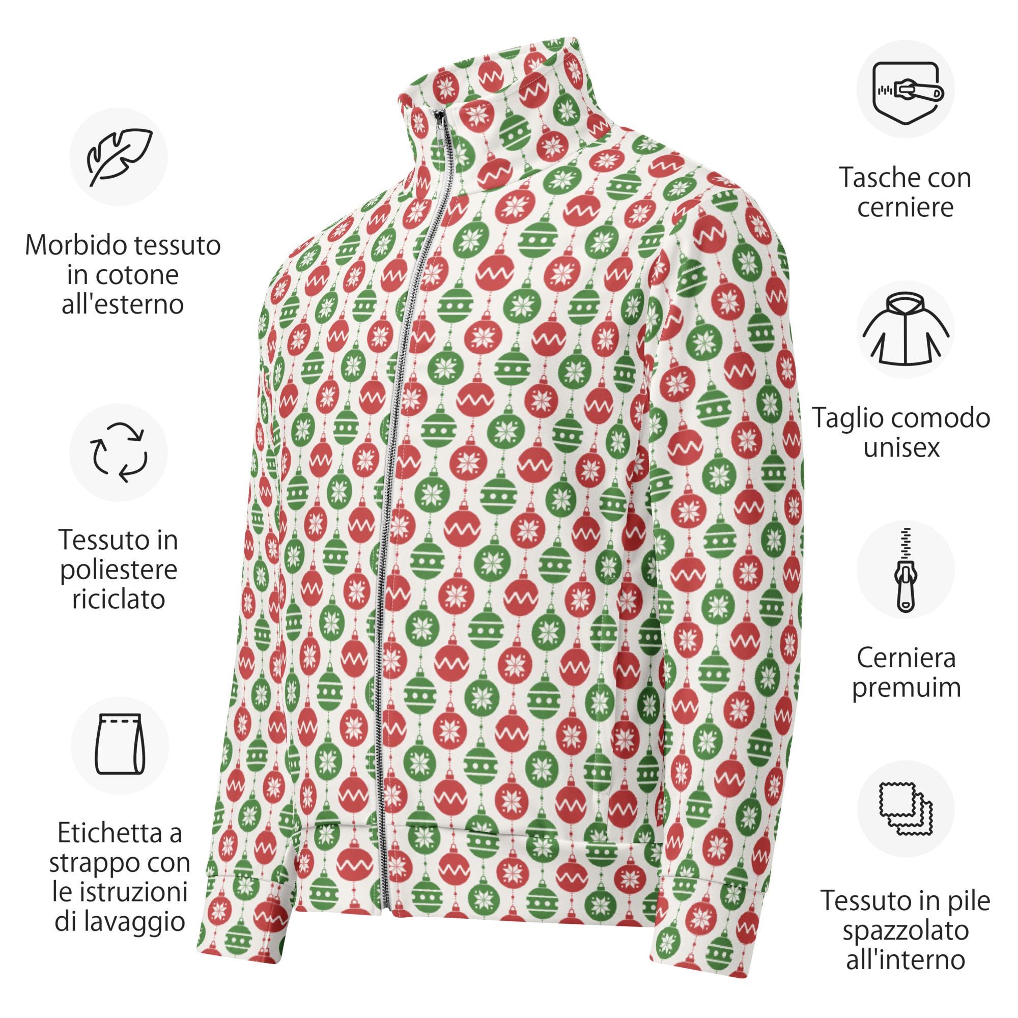 Christmas Zipper Track Jacket, Xmas Ornaments Printed Holiday