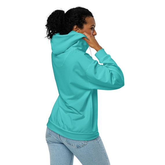 Solid Teal Turquoise Zipper Hoodie, Aesthetic Streetwear Hoodie