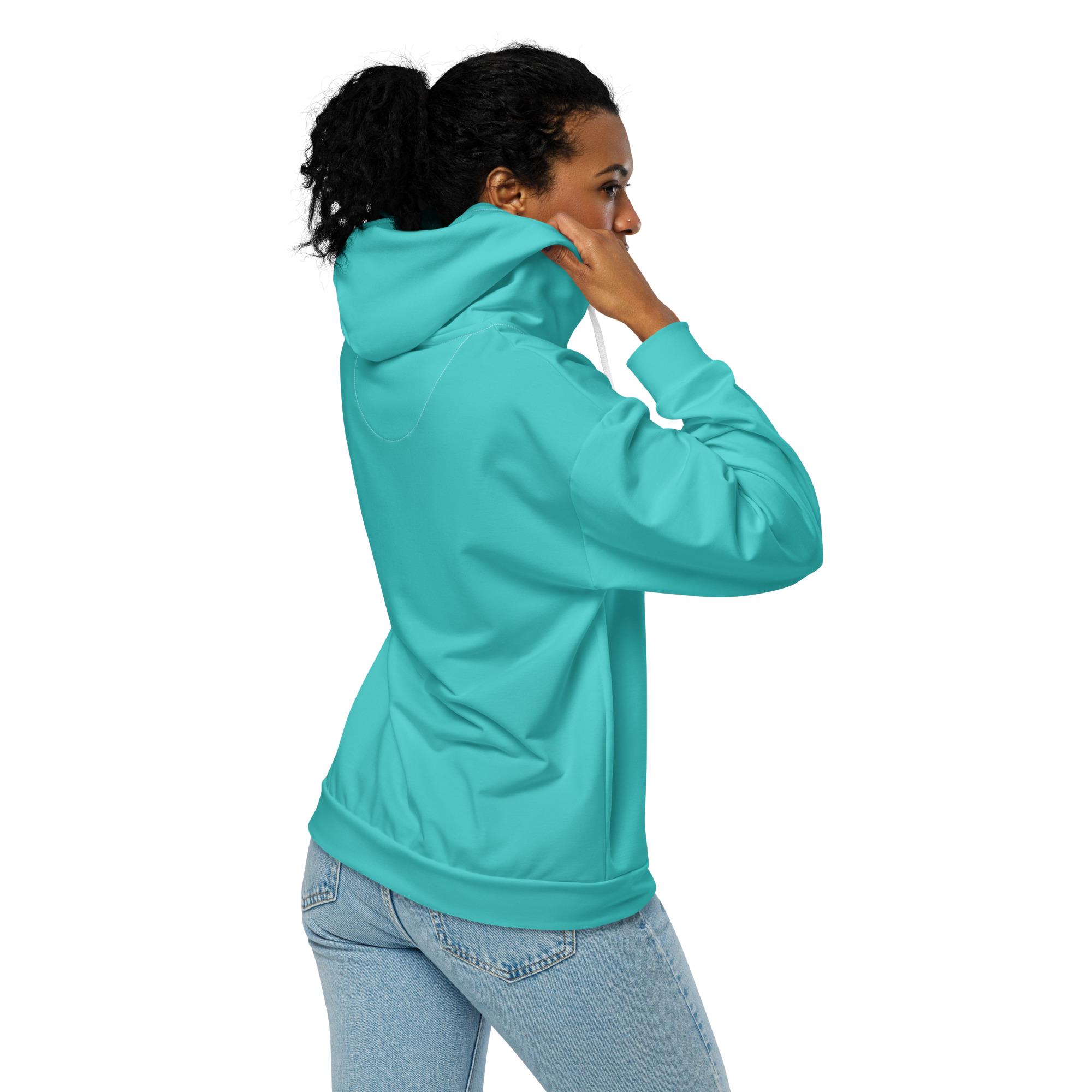 Solid Teal Turquoise Zipper Hoodie, Aesthetic Streetwear Hoodie
