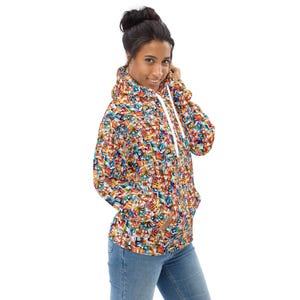 Street Graffiti Printed Pullover Hoodie, Trendy Urban Fashion Hoodie with Pockets, Casual Streetwear Hip Hop Hoodie, Winter Graphic Hoodie