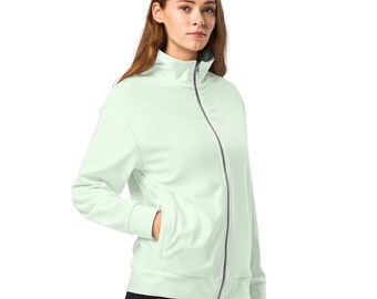 Solid Pastel Green Track Jacket, Casual Outerwear Jacket with Pockets, Fashion Lightweight Jacket, Luxury Elegant Running Jacket, Plus Size