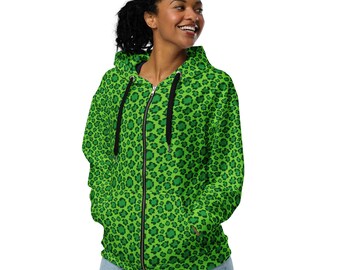 Leopard Zip up Fleece Lined Hoodie, Animal Print Cheetah Full