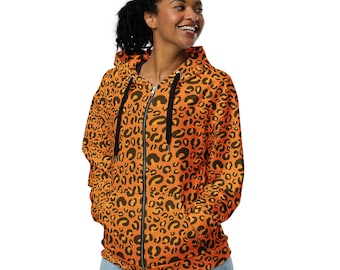 Leopard Zip up Fleece Lined Hoodie, Animal Print Cheetah Full