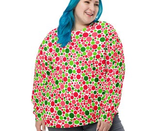 Watermelon Fruit Polka Dots Sweatshirt, Fall Winter Crewneck Sweatshirt, Trendy Streetwear Pullover Cozy Shirt, Watermelon Lovers, Unisex