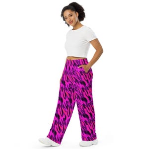 Pink Burning Flames PJ Pants, Fire Patterned Lounge Pants, Fire Theme, Flame Dance, All Over Print, Fashion Hippie Rave Party Pants Pajama