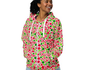Red Polka Dot Plush Hoodie: Sublimation Print Scuba Fabric Jacket