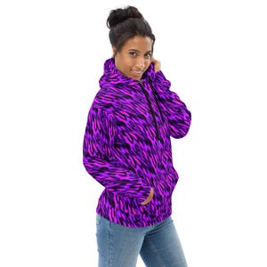 Fire Flames Print Pullover Hoodie, Fluffy Fire AOP Streetwear Designer Hoodie, Rave Party Fashion Hoodie, Trendy Y2K Funky Hoodie, Plus Size