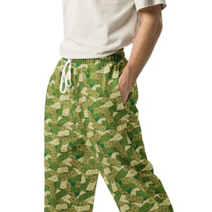 Money Benjamin Printed Wide-Leg Joggers Pants with Pockets, USA Currency AOP Travelers Streetwear Loungewear Trousers Sweatpants, Plus Size