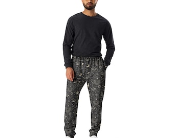 Universe Moon Stars Print Men's Joggers Pants with Pockets, Outer Space Celestial AOP Slim Fit Joggers, Streetwear Sweatpants, Gift for Him