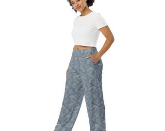 Fantasy Dragon Printed PJ Pants with Pockets, Streetwear Loungewear Wide-Leg Pants, unique All Over Print, Streetwear, Loungewear, Unisex