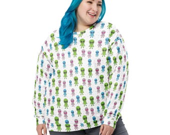 UFO Aliens Sweatshirt, All Over Print Sci-fi Aliens Sweatshirt for Men Women, Aliens Lover Sweatshirt Gift, Soft Cozy Aliens Pullover