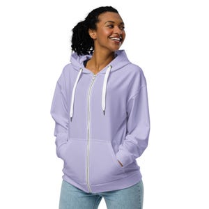 Solid Purple Zipper Hoodie, Aesthetic Streetwear Hoodies, Cozy Winter Loungewear Hoodie, Trendy Zip-Up Hoodie with Pockets, Plus Size
