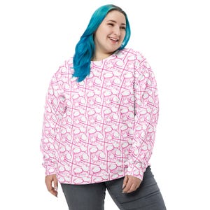 Pink Comic Books Printed Sweatshirt, All Over Print Comics Crewneck Sweatshirt, Trendy Streetwear Cozy Top Shirt, Comics Lovers Gift, Unisex