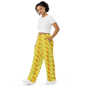 Mangos Fruit Print Wide Leg Pants, All Over Print Streetwear Loungewear PJs Pants, Soft Comfy Pajama, Gifts, Lounge Pants, Mango Lover Gift