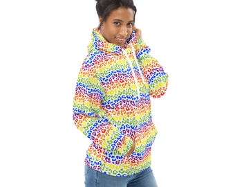 Rainbow Cheetah Pullover Hoodie, Gay Lesbian Pride Hoodie with Pockets, LGBTQ Festival Hoodies, Lgbtq Gifts, Unisex, Plus Size, LGBT Gifts