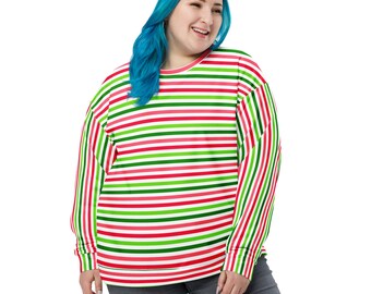 Watermelon Fruit Striped Sweatshirt, Fall Winter Crewneck Sweatshirt, Trendy Streetwear Pullover Cozy Shirt, Watermelon Lovers, Unisex