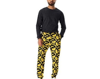 Bananas Fruit Printed Men's Joggers Pants, Foodie All Over Print Loungewear Slim Fit Sweatpants, Gym Workout Joggers, Banana Lover Gift