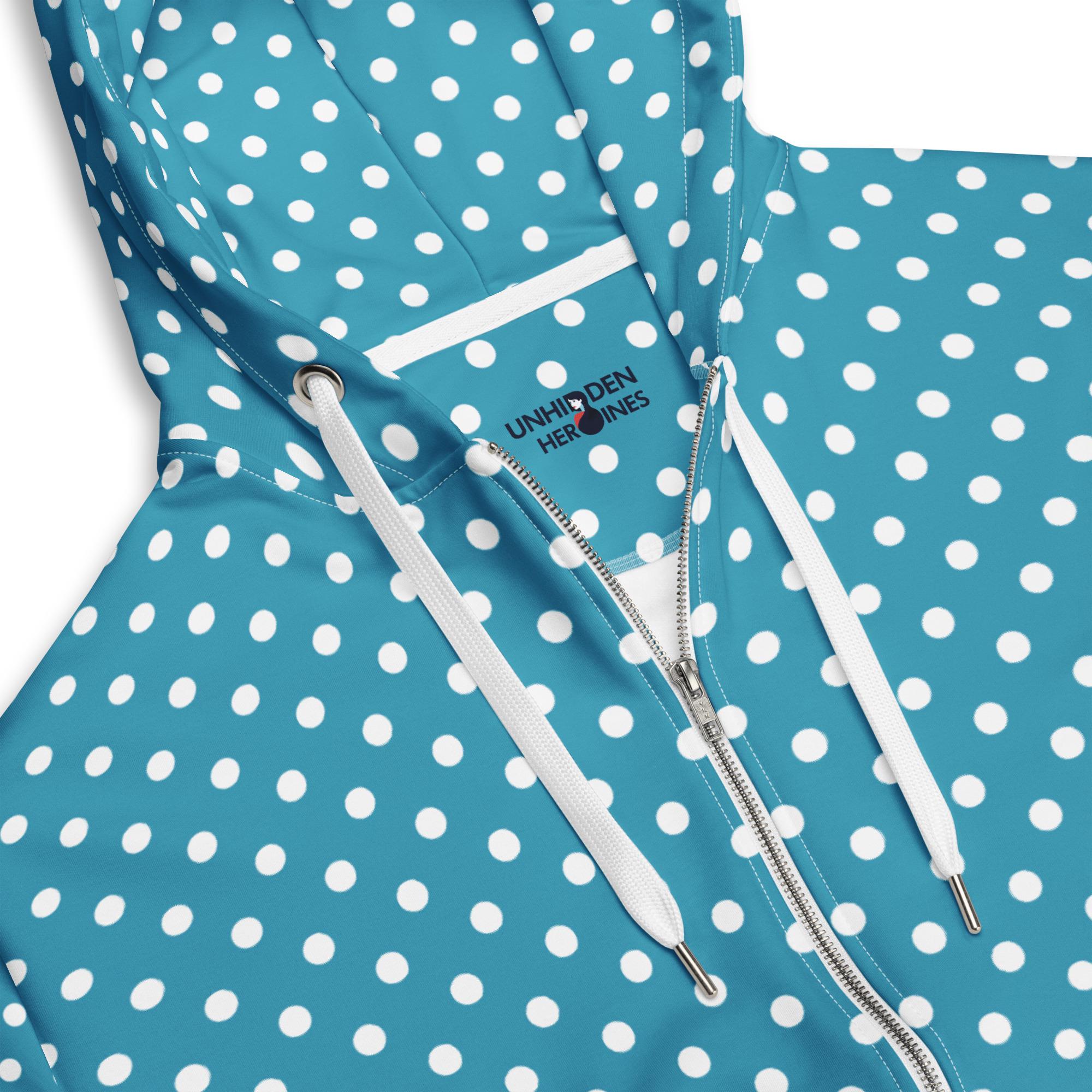 Blue Polka Dots Zipper Hoodie, Aesthetic Streetwear Fashion Hoodie 