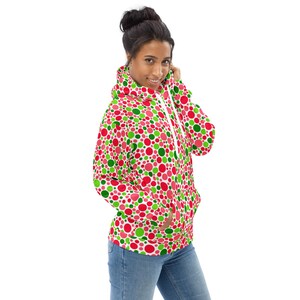Watermelon Polka Dots Pullover Hoodie, Aesthetic Fashion Hoodie, Casual Loungewear Hoodie, Relaxed Fit Cozy Hoodies, Unisex, Plus Size