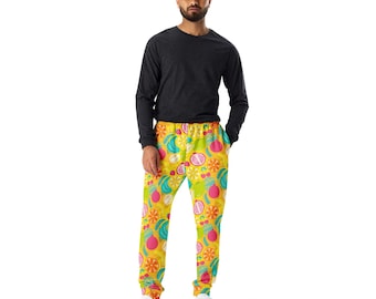Colorful Tropical Fruit Printed Men's Joggers Pants, All Over Print Loungewear Slim Fit Sweatpants, Gym Workout Joggers, Banana Lover Gift