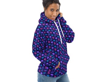 Nautical Sea Turtles Printed Pullover Hoodie, Turtle Lover Gift, Under the Sea, Streetwear Warm Cozy Winter Loungewear Hoodie with Pockets