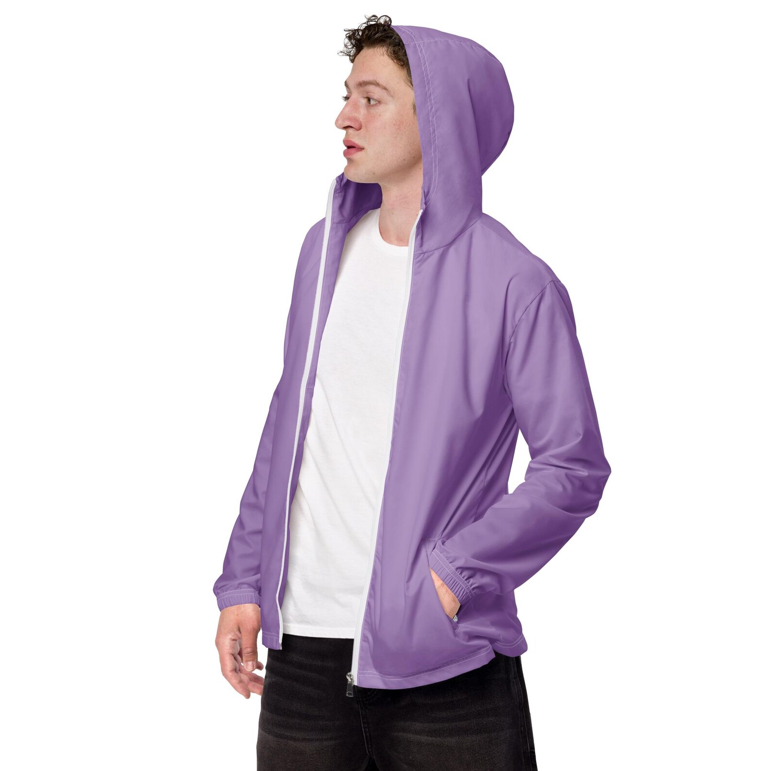Men's purple clothing - Solid Purple Windbreaker Jacket, Y2K Streetwear Zip-Up Jacket with Side Pockets, Rave Outfit, Designer Jacket