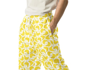 Bananas Fruit Printed Joggers Pants, Foodie All Over Print Streetwear Loungewear Trousers, Gym Workout Athletic Joggers, Gift For Vegan