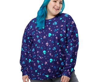 UFO Aliens Sweatshirt, All Over Print Sci-fi Aliens Sweatshirt for Men Women, Aliens Lover Sweatshirt Gift, Soft Cozy Aliens Pullover