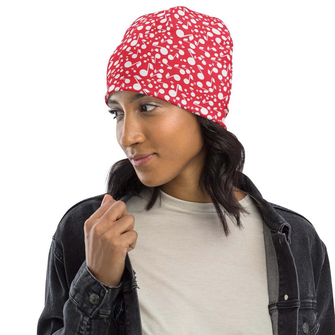 Music Notes Beanie Hat, Music Lover Gift, Fashion Concert Cozy Beanie ...