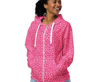 Leopard Zip up Fleece Lined Hoodie, Animal Print Cheetah Full