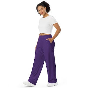 Solid Royal Purple Wide Leg Pants with Pockets, Streetwear Loungewear Soft Comfy PJ Pajama Pants, Trendy Summer Beach Pants, Unisex