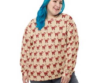 Monkey Printed Sweatshirt, All Over Print Safari Animal Crewneck Sweatshirt, Trendy Festival Cozy Pullover Shirt, Monkey Lovers, Unisex