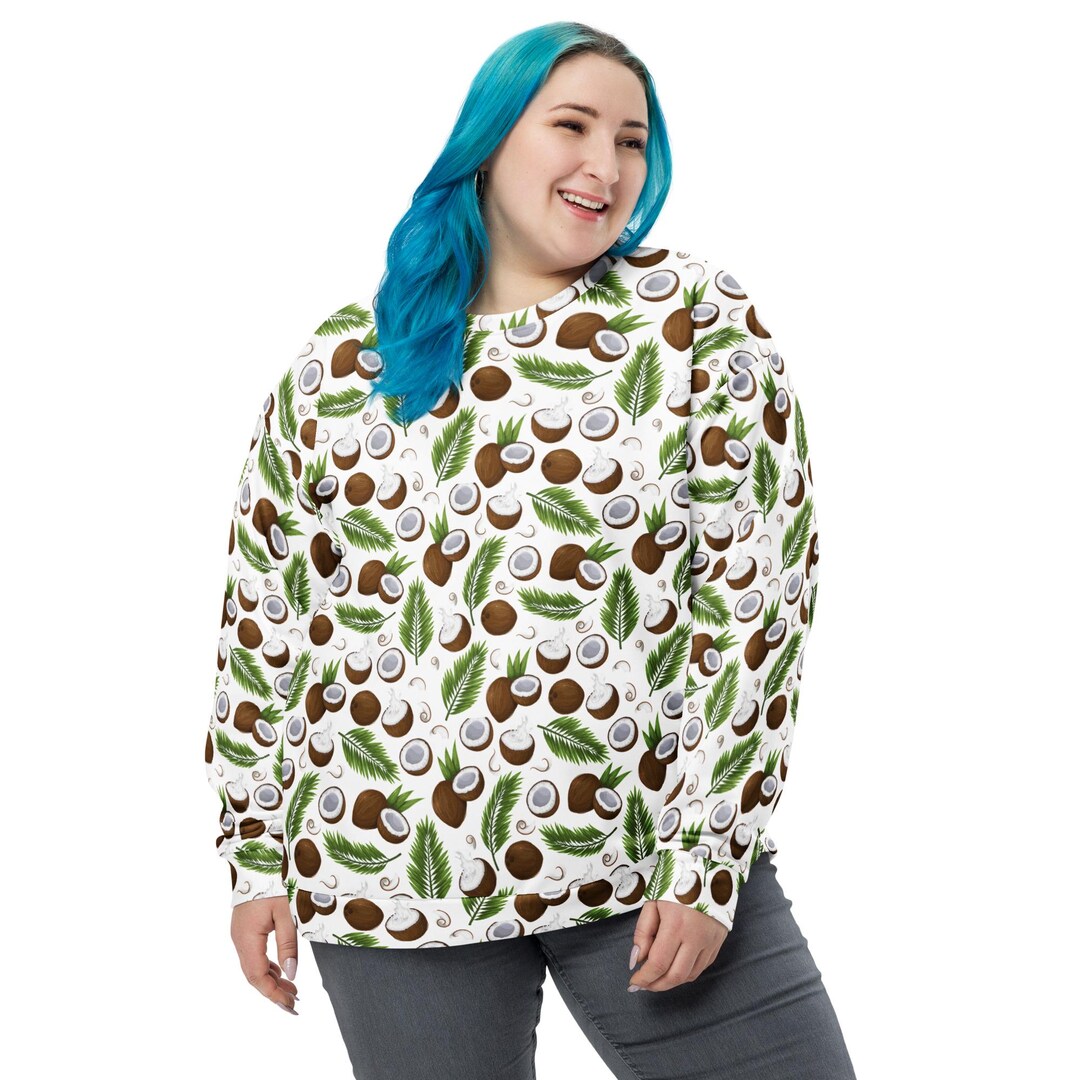 Tropical Coconuts Fruit Printed Sweatshirt, Fall Winter Crewneck ...