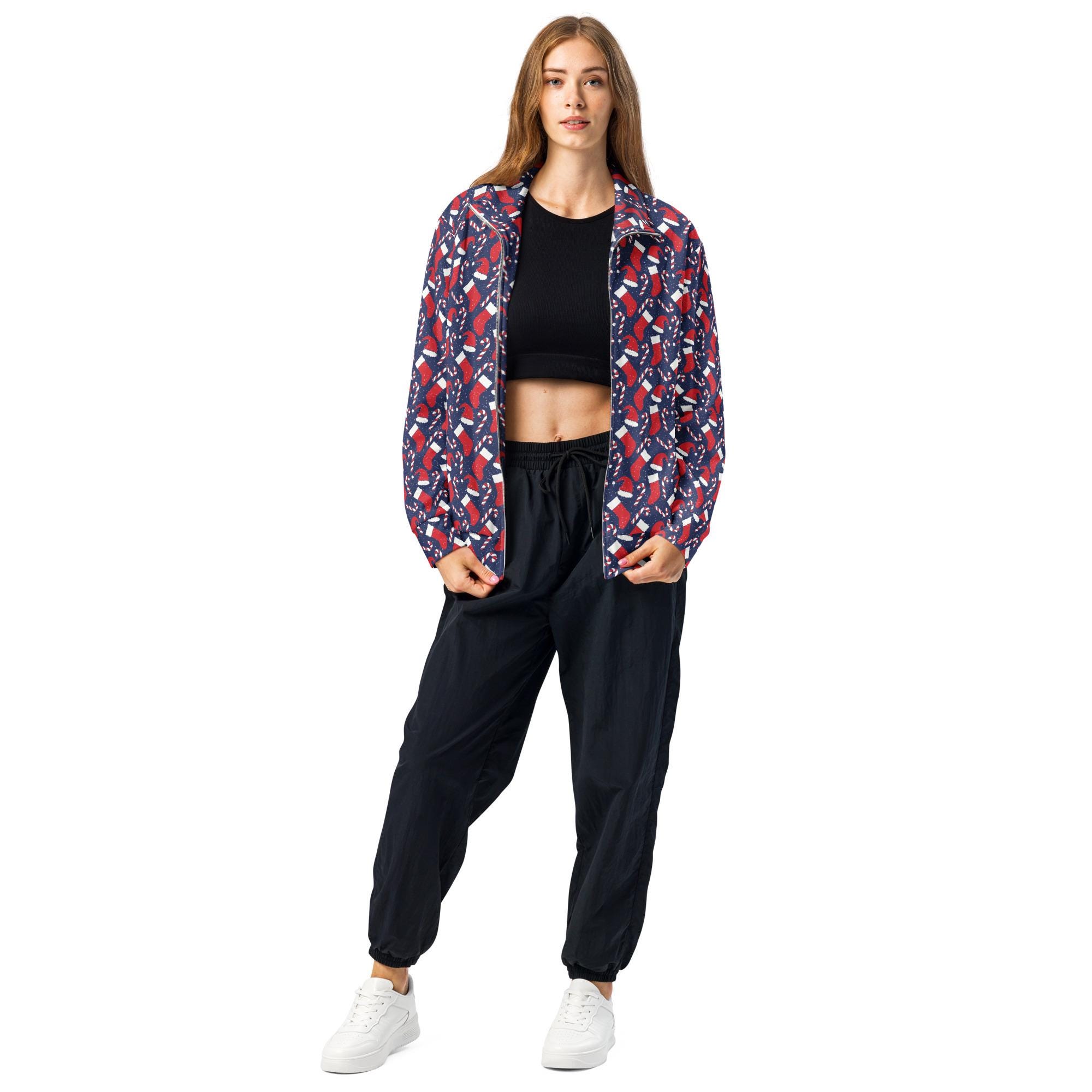 【COMFY】Xmas Limited Track Jacket Christmas Zipper Track Jacket, Candy Canes Printed Holiday