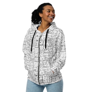 Kitty Cats Printed Zipper Hoodie, Cat Mom Dad Hoodie, All over Print Cats Zip-Up Hoodie with Pockets, Cat Themed Gifts, Cat Lovers Gift