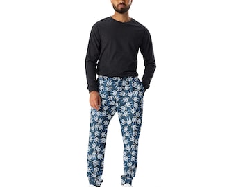 Astronauts Outer Space Print Men's Joggers Pants with Pockets, Universe Celestial AOP Slim Fit Joggers, Streetwear Sweatpants, Gift for Him