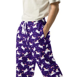 Fantasy Unicorn Fairytale Printed Joggers Pants, Streetwear Loungewear Wide-Leg Trousers, Yoga Pants, Trendy Sweatpants, Plus Size, Unisex