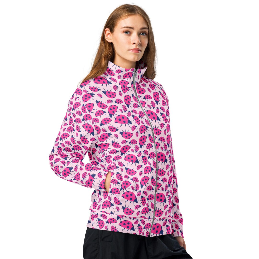 Ladybug Pattern Jacket Ladybugs Insect Print Track Jacket, Western Streetwear Fashion Zip-up ...