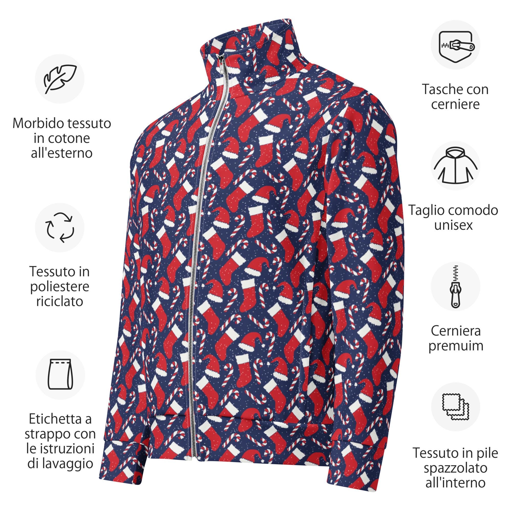 Christmas Zipper Track Jacket, Candy Canes Printed Holiday