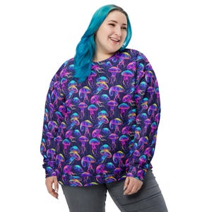 Nautical Jellyfish Printed Sweatshirt, All Over Print Turtle Under the Sea Crewneck Sweatshirt, Aesthetic Pullover, Jellyfish Lovers, Unisex