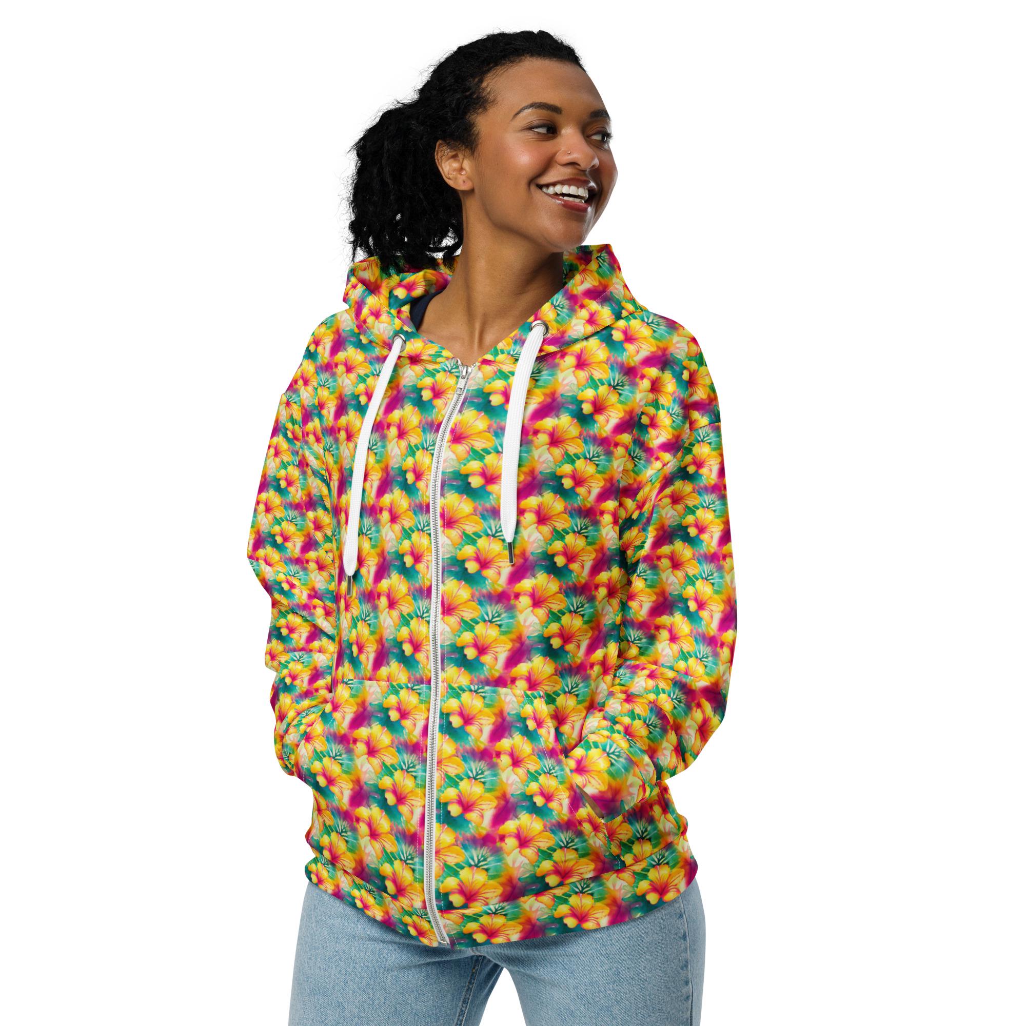 Hibiscus Flower Zip up Hoodie - Etsy