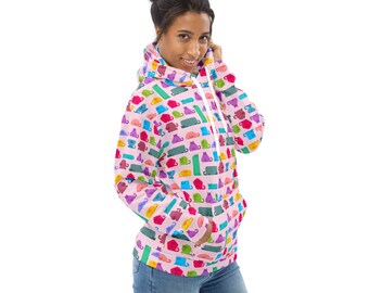 Kitty Cats Printed Pullover Hoodie, Cat Mom Dad Hoodie, All Over Print Hoodie with Pockets, Fashion Hoodies, Cat Themed Gifts, Cat Lovers