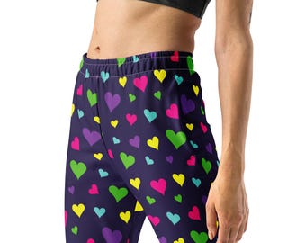 Confetti Hearts Printed Joggers Sweatpants, Love Valentine Day Sweatpants, Valentine Gifts for Her, Valentine’s Clothing, Lounge Pants Women
