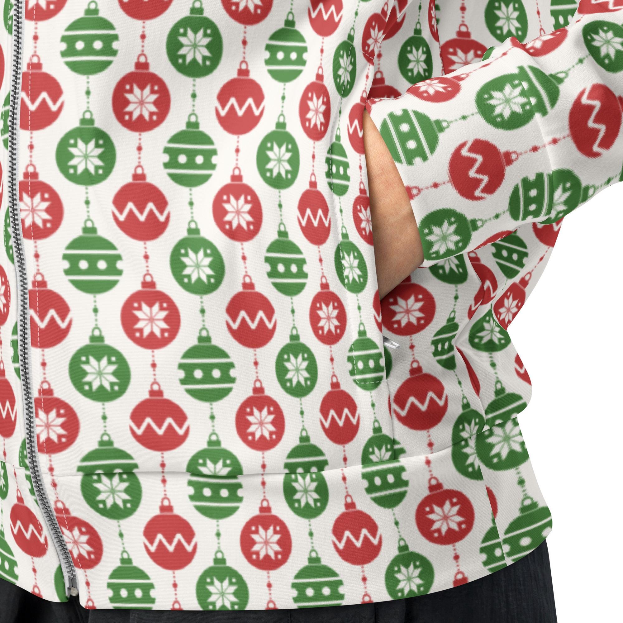 Christmas Zipper Track Jacket, Xmas Ornaments Printed Holiday
