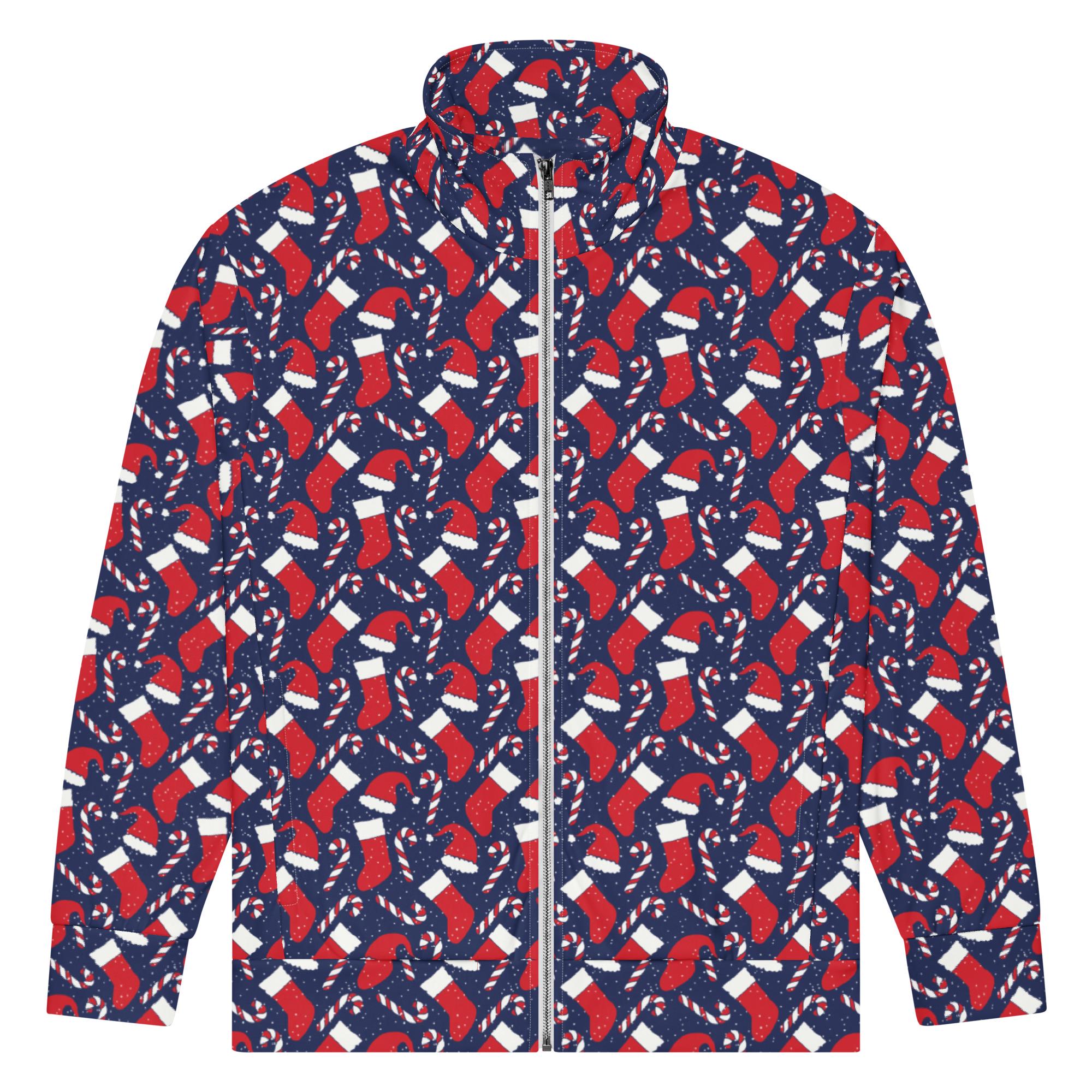 Christmas Zipper Track Jacket, Candy Canes Printed Holiday