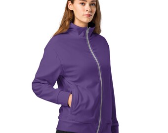 Solid Royal Purple Track Jacket, Casual Outerwear Jacket with Pockets, Fashion Lightweight Jacket, Luxury Elegant Running Jacket, Plus Size