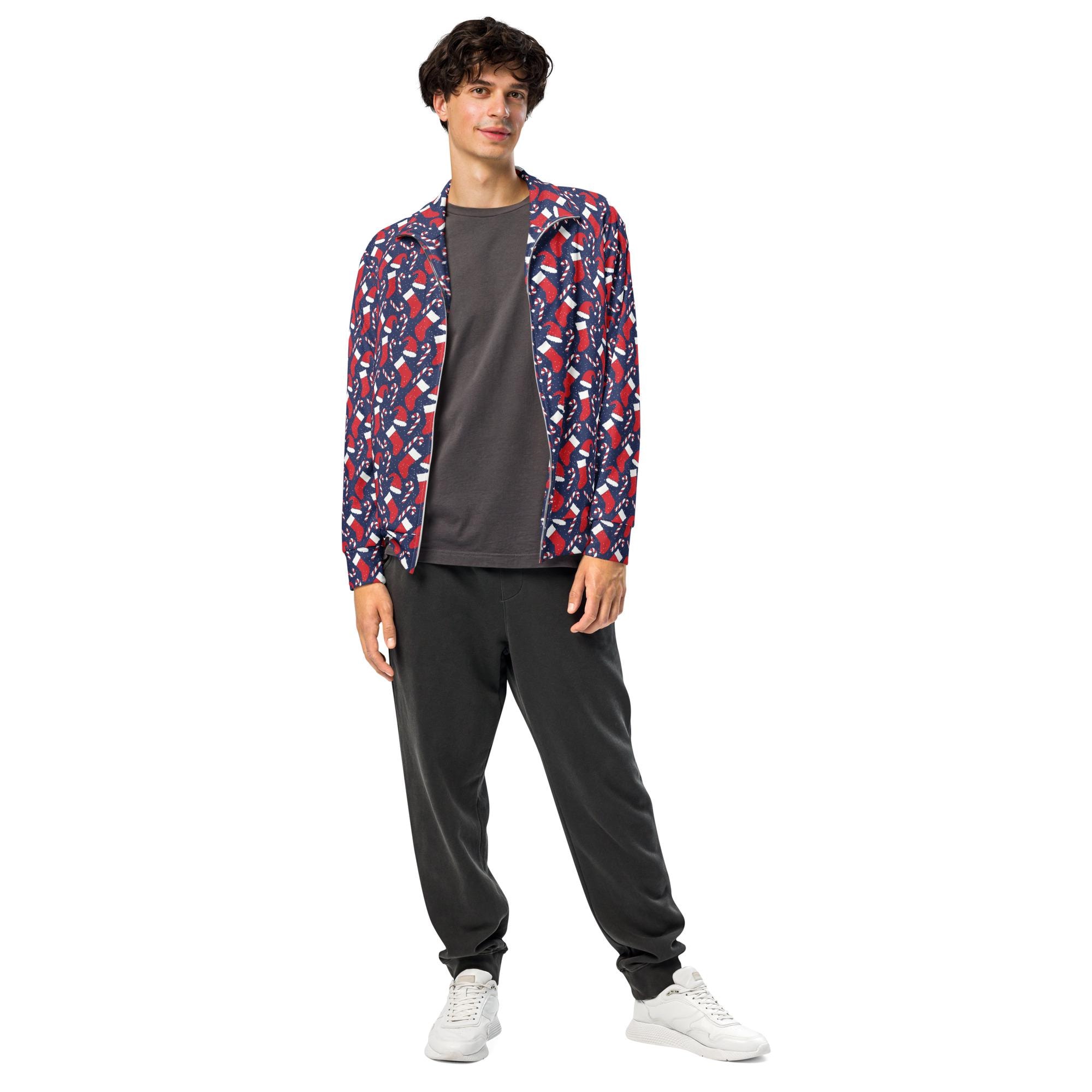【COMFY】Xmas Limited Track Jacket Christmas Zipper Track Jacket, Candy Canes Printed Holiday