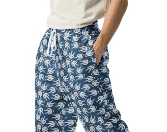 Astronauts Outer Space Printed Wide-Leg Joggers Pants, Celestial Streetwear Loungewear Athletic Joggers Sweatpants Trousers with Pockets